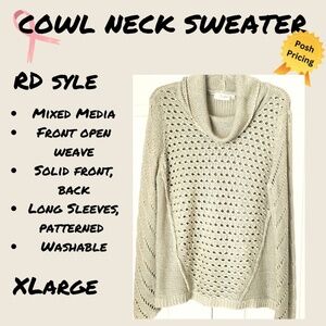 RD Style Cowl Neck Long Sleeve Mixed Media Oatmeal Colored  Sweater XL